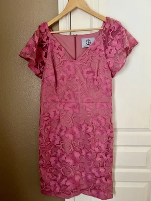 Vestido rosa con cuello en V forrado floral bordado encaje talla 10 de JS Collections para mujer Foto 1 de 4