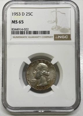 1953-D Washington Silver Quarter 25c NGC MS65 Mint State Coin - Image 1 of 4