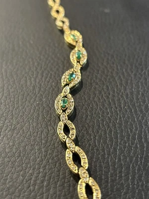 Heavy 18k Solid Yellow Gold Diamond & Emerald Bracelet 12.7 Grams - Image 1 of 4