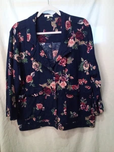 Maurices Blazer XXL Button Up 3/4 Sleeve Pockets Linen Blend Floral Blue Pink - Picture 1 of 14