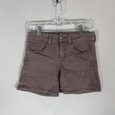 American Eagle Outfitters Super Stretch Midi Jean Shorts Womens 2 Maroon Red - Image 1 of 4