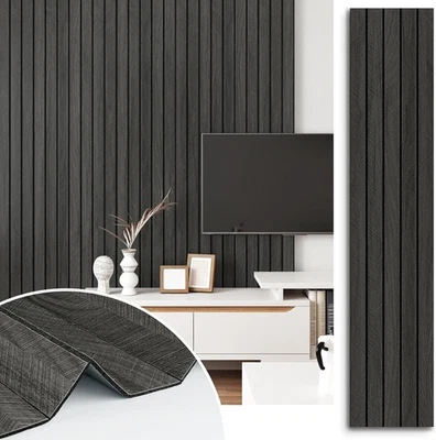 Self Adhesive Wood Slat Wall Paneling Grey/Black 3D Wood Panels for Wall Decor S - Image 1 of 4