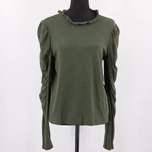 Maeve Ruched Long Sleeve Top Womens Size Medium Drab Olive Green Fall Boho Work - Picture 1 of 9
