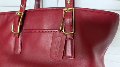 Vintage COACH Red Shoulder Bag Double-Handle Gold Hardwre Midsize Purse D23-9847 - Image 1 of 4