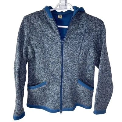 复古 Prana 连帽衫女式小号羊毛运动衫全拉链蓝色针织帽 Gorp Hike — 第 1/4 张图片