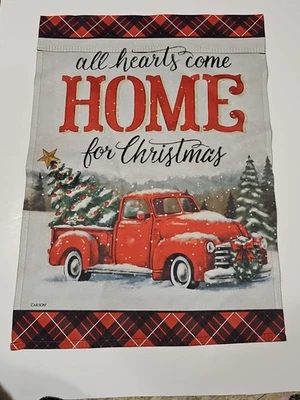  Bandera de jardín pequeña 12x17 "Todos los corazones vienen a casa por Navidad" Foto 1 de 4