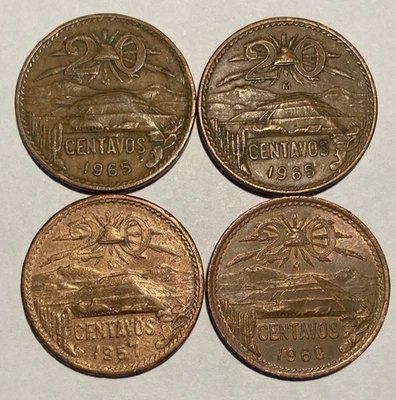 México 20 centavos 1957, 1960, 1965 KM# 440 (Lote de 4) Foto 1 de 2