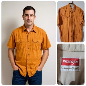 Wrangler Men’s Large Orange Short Sleeve Western Shirt 100% Cotton Button Down - Picture 1 of 7