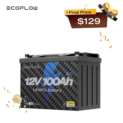EcoFlow 12V 100Ah LiFePO4 Deep Cycle Lithium Battery BMS For RVs Trolling Motor - Image 1 of 4