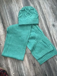 J.CREW Cable knit hat Beanie Light Teal Wool blend Scarf Shawl Cover New Sweater - Picture 1 of 17