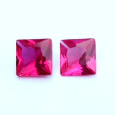 2 Pcs Natural Red Ruby Loose Gemstone Certify Princess Cut Gemstone 6x6x3 mm Lot - Image 1 of 4