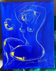 TELA FIRMATA ARTE MODERNA NUDA BLU - quadro allungato originale - Foto 1 di 1