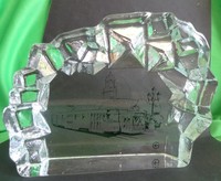 Vintage Sweden LINDSHAMMAR Crystal Glass Paperweight Goteborgs Sparvagar rail
