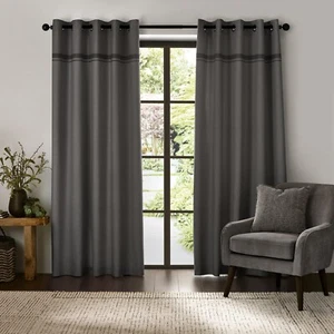 Catherine Lansfield Melville Eyelet Ring Top Fully Lined Curtains Pair Grey - Picture 1 of 10