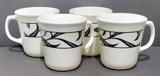Vintage CORELLE Corning Ware LYRICS BLACK White Set of 4 COFFEE TEA MUGS Cups