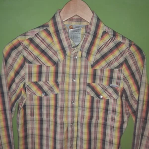 Carhartt Pearl Snap Long Sleeve Shirt Yellow Plaid Tartan Check Collar Size XS - Picture 1 of 9