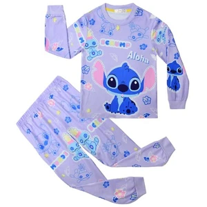 4-10 year old Lilo and Stitch Girls Cartoon Round Neck Long Sleeve Pajama Set - Picture 1 of 79