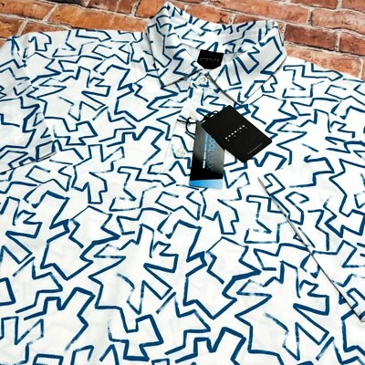 Рубашка поло для гольфа мужская Dunning L белая синяя с геометрическим абстрактным принтом функциональная - Изображение 1 из 4