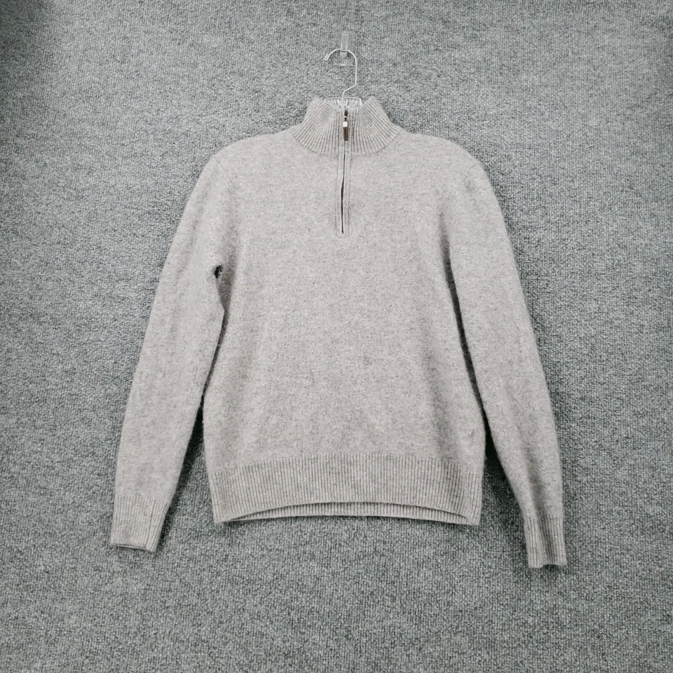Suéter Qi Mujer Grande Gris Manga Larga 1/4 Cremallera Cachemira Cuello Simulado Pullover Tejido Foto 1 de 4