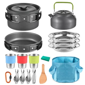 Camping Kochgeschirr Set 3 personen Camping Kochset Outdoor Töpfe Bratpfanne Kit - Bild 1 von 11