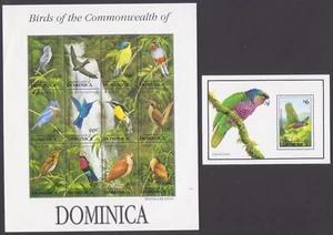 DOMINICA 1993 FAUNA PAJAROS MINIHOJITA DE 12 SELLOS + HOJITA BLOQUE NUEVOS MNH - Imagen 1 de 1