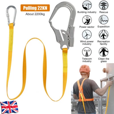 1.5m Safety Fall Arrest  Harness Scaffold Lanyard UK Full Body Protection Hooks - Image 1 of 4