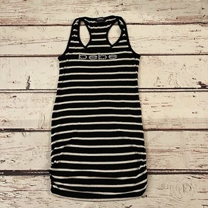 Vintage Y2K/90's Bebe Rhinestone Logo Mini Bodycon Striped Dress Small USA - Picture 1 of 12
