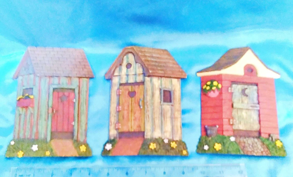 Set of 3 - Outhouse Pictures Resin Outhouses Bathroom Wall Hanging Plaques - Image 1 of 3