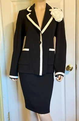 NWT & LKNU St John Black & White Caviar Skirt & Jacket Suit sz 12 - Image 1 of 4