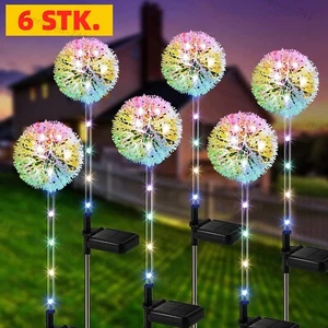 6x LED Solar Power Pusteblume Garten Weg Leuchten Blumenpfahl Außen Deko Lampe - Bild 1 von 10
