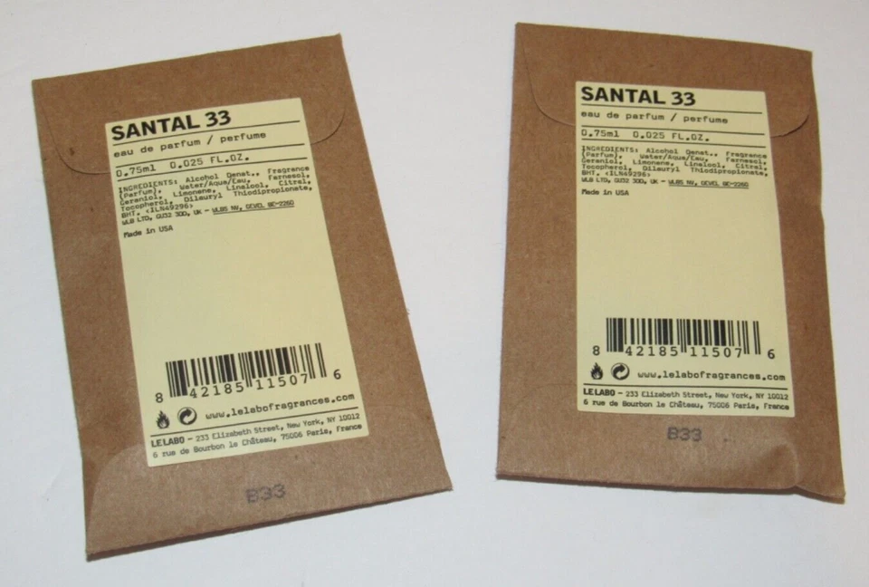 2 Le Labo Santal 33 Eau de Parfum 0.05 OZ 1.5 ml TOTAL Perfume Dabber Muestra Foto 1 de 1