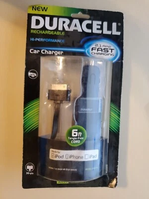 Duracell Cell Phone 2.1 Amp Fast Car Charger iPhone iPad iPod Touch Nano 30 Pin - Image 1 of 4