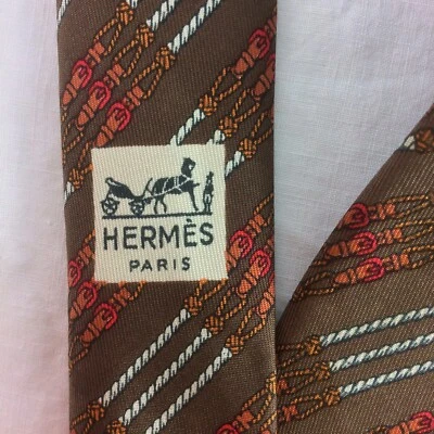 Corbata de seda Hermès de colección marrón caballo ecuestre brida cuerda eslabones 53" 695 OA Foto 1 de 4