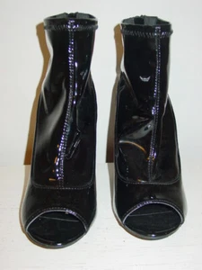 Anne MIchelle Shiny Black High Ankle Boots Booties Peep Toe Fetish Sissy-8 NEW - Picture 1 of 6