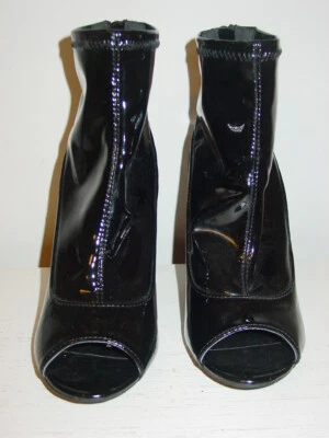 Botas Anne MIchelle pretas brilhantes tornozelo alto peep toe fetiche maricas-8 NOVAS - Imagem 1 de 4