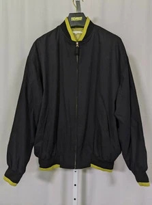 Perry Ellis Vintage 90s Chartreuse Black Bomber Windbreaker L - Picture 1 of 4