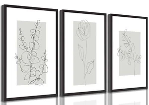 Arte de pared en lienzo con impresión botánica neutra de 3 piezas floral líneas vintage simples Livi... - Imagen 1 de 6