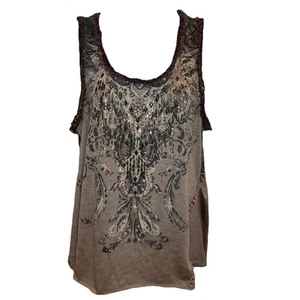 Miss Me Beaded Tank Top Shirt Medium Grunge Boho Soft - Picture 1 of 13