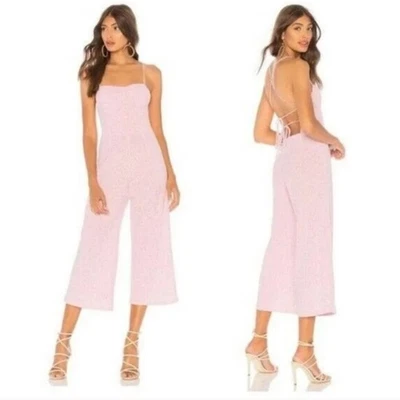 Blue Life Pink & White Seersucker Striped Jumpsuit – Lace-up Strappy Back –Small - Image 1 of 4