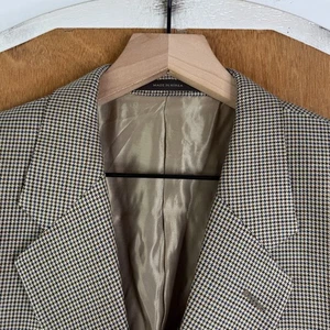 Tasso Elba Blazer Mens 44R Tan Houndstooth 2 Button Silk Wool Blend Sport Coat - Picture 1 of 14