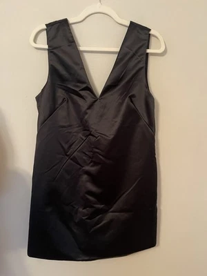 Abercrombie & Fitch Dress Medium M P Petite Black Satin Low Back Bow Mini New - Image 1 of 4