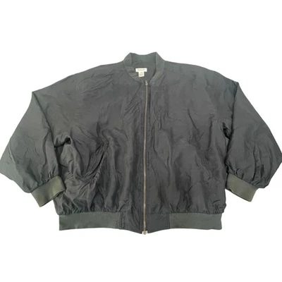VTG 90s Bogari 100% Silk Full Zip Black Bomber Jacket Men's Sz L Hipster Goth - Image 1 of 4