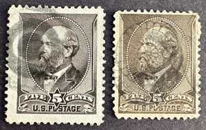 US 1882 Scott 205 Lot of 2 Used Stamps in 2 Colors Gray Brown/Brown Fancy Cancel - Picture 1 of 2