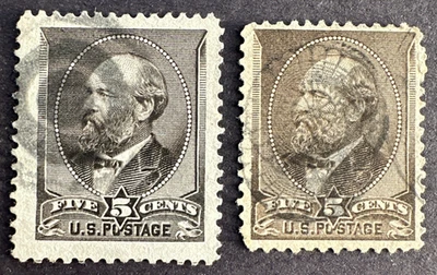US 1882 Scott 205 Lot of 2 Used Stamps in 2 Colors Gray Brown/Brown Fancy Cancel - Image 1 of 2