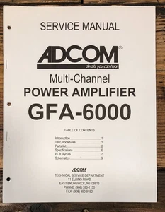 Adcom GFA-6000 Amplifier Service Manual *Original* - Picture 1 of 1