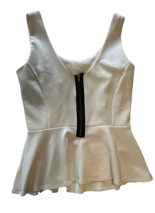 Top Ago e Filo Medio Senza Maniche Peplum Fit Svasato Bianco Nero Dettaglio Cerniera - Foto 1 di 4