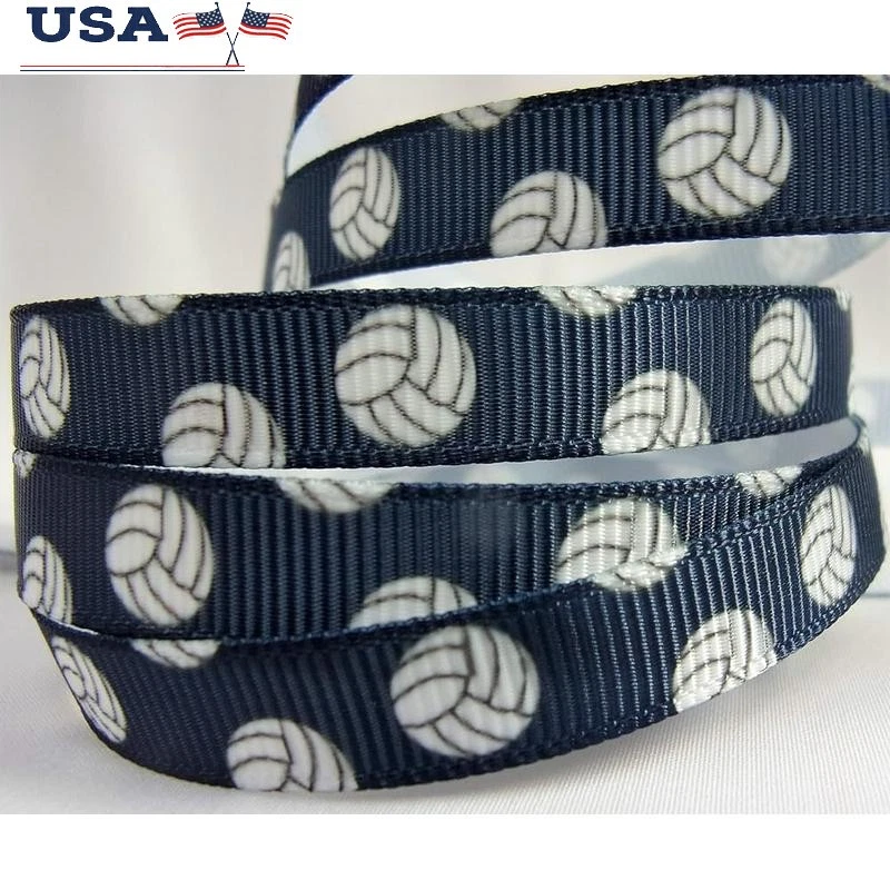 Grosgrain Ribbon Volleyball Print 3/8" 10 Yards Crafts Hair Bows Sports Supplies - Image 1 of 1