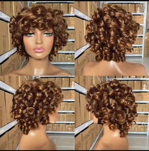 REAL HUMAN HAIR WIGS FOR WOMEN SHORT BOUNCY KINKY CURLY 250 DENSITY. - Picture 1 of 5