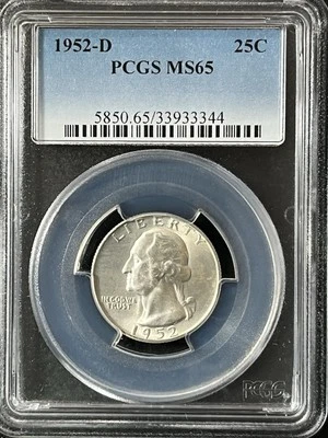 1952-D  25C Washington Quarter Dollar PCGS MS65  33933344 - Image 1 of 2