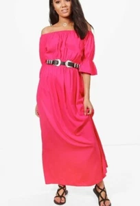 Boohoo - Petite Pink Sara Off The Shoulder Woven Maxi Dress UK Size 6 Brand New - Picture 1 of 4